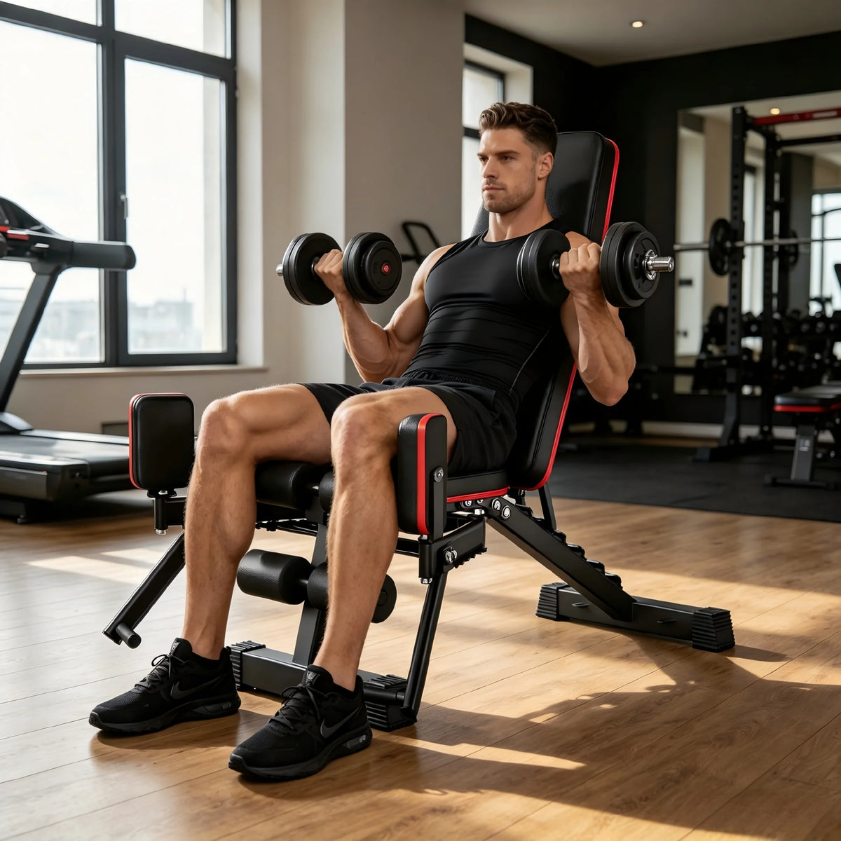 Adjustable Weight Bench With Hip Abduction And Resistance Ropes
