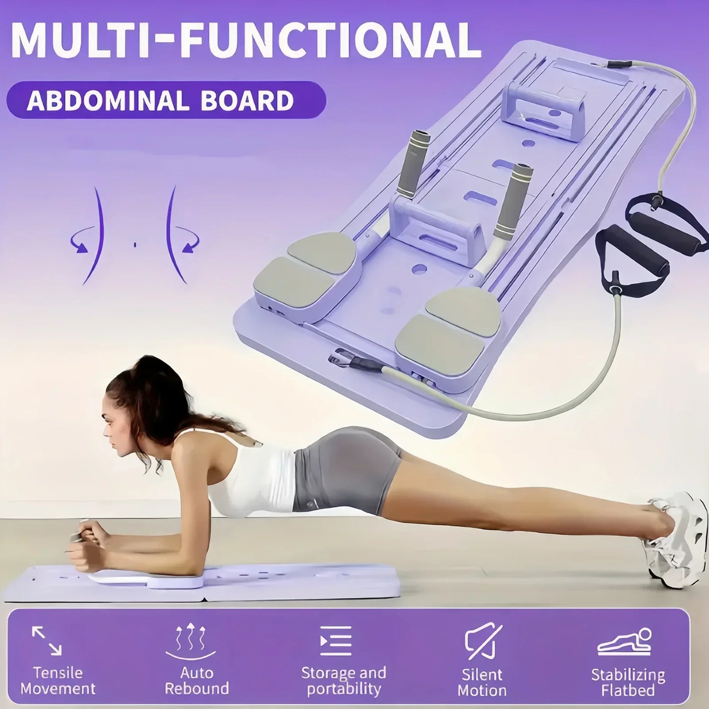 Pilates Sliding Board Foldable Core Trainer With Resistance Bands