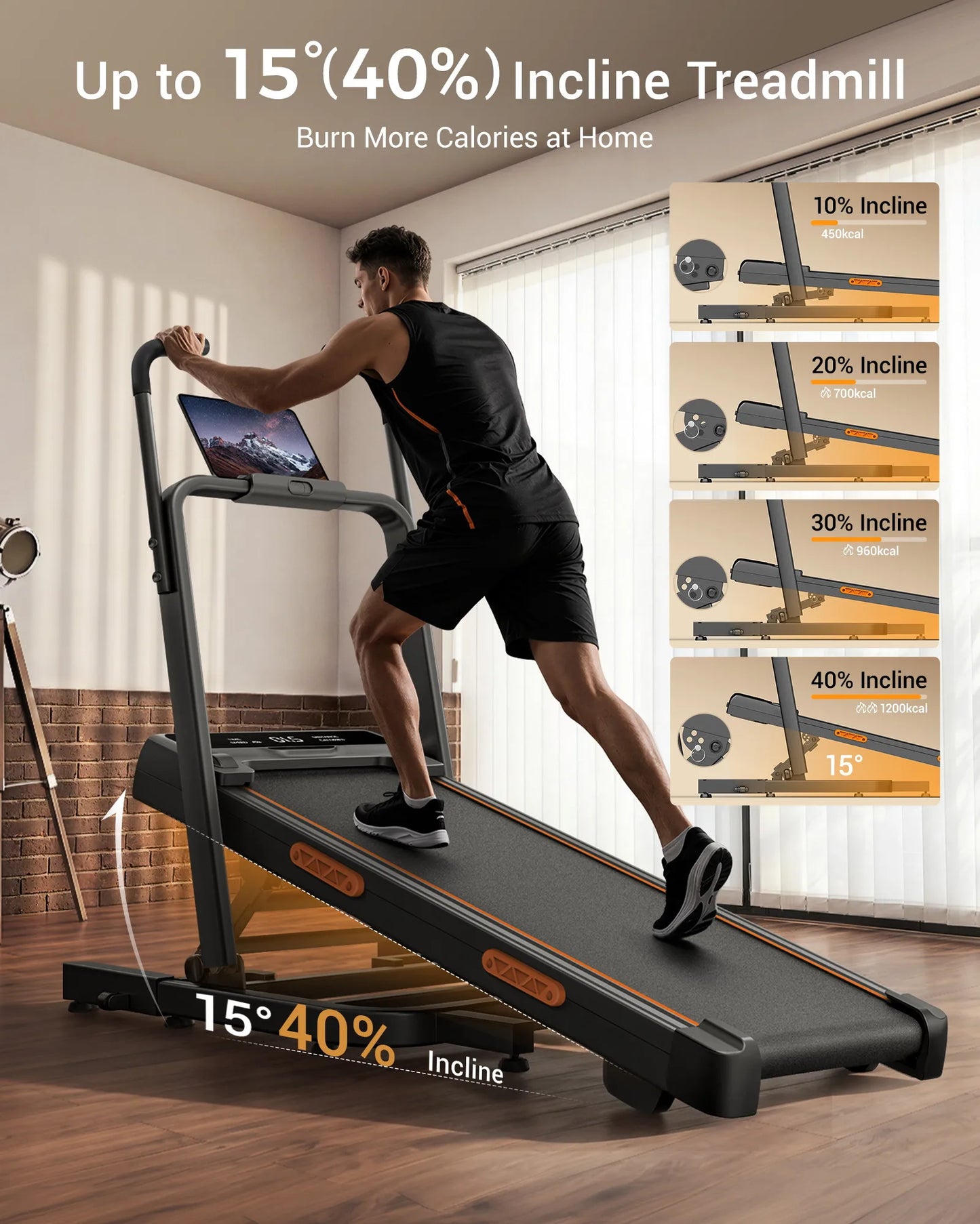 UMAY Folding Treadmill With 15 Percent Incline And 3.0HP Motor