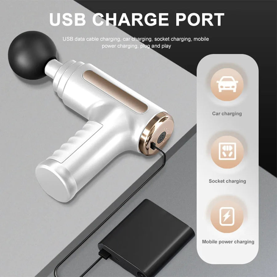 Electric Massage Gun Deep Tissue Massager Rechargeable Cordless EightHead WholeBodyTherapy