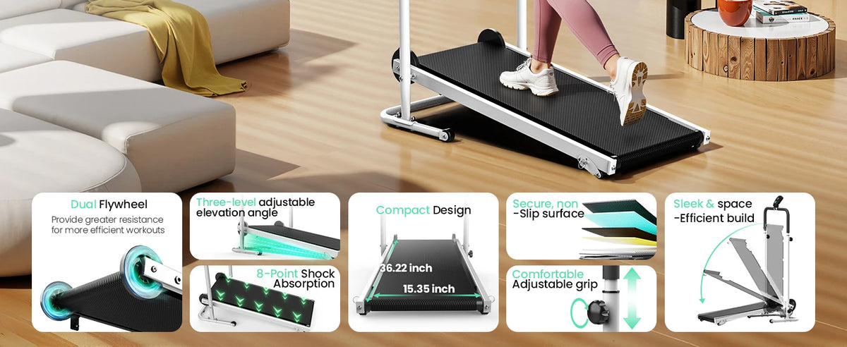 AKLUER Manual Treadmill With Dual Flywheel And LCD Monitor