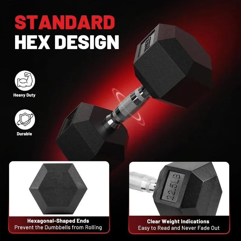 Hex Dumbbell Set With Rack And Rubber Coated Weights