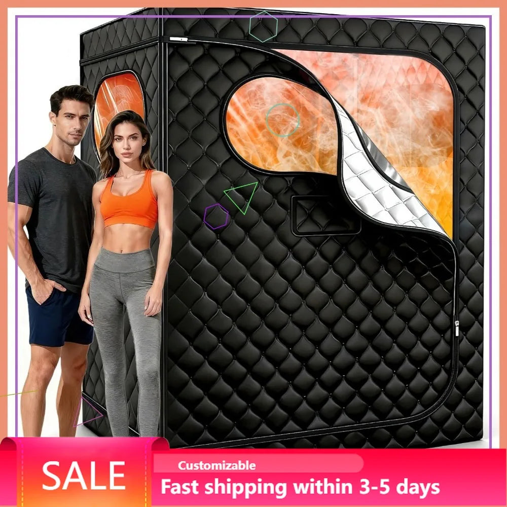 Two Person Portable Sauna Tent With Dual Steamers Folding Chairs