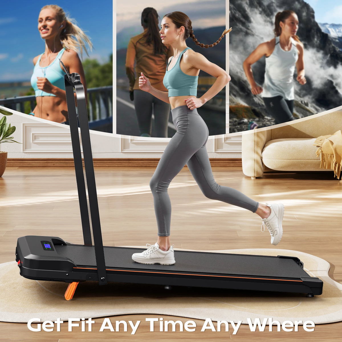 AIRHOT Folding Incline Treadmill With Handrail And LED Display