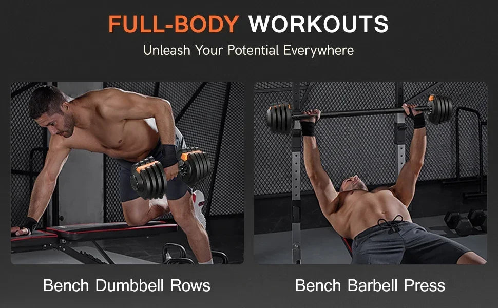 KERDOM Adjustable Dumbbell Set With Barbell Kettlebell Stand