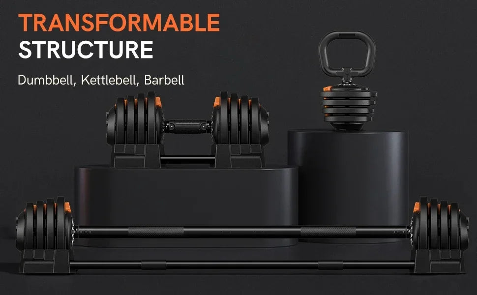 KERDOM Adjustable Dumbbell Set With Barbell Kettlebell Stand