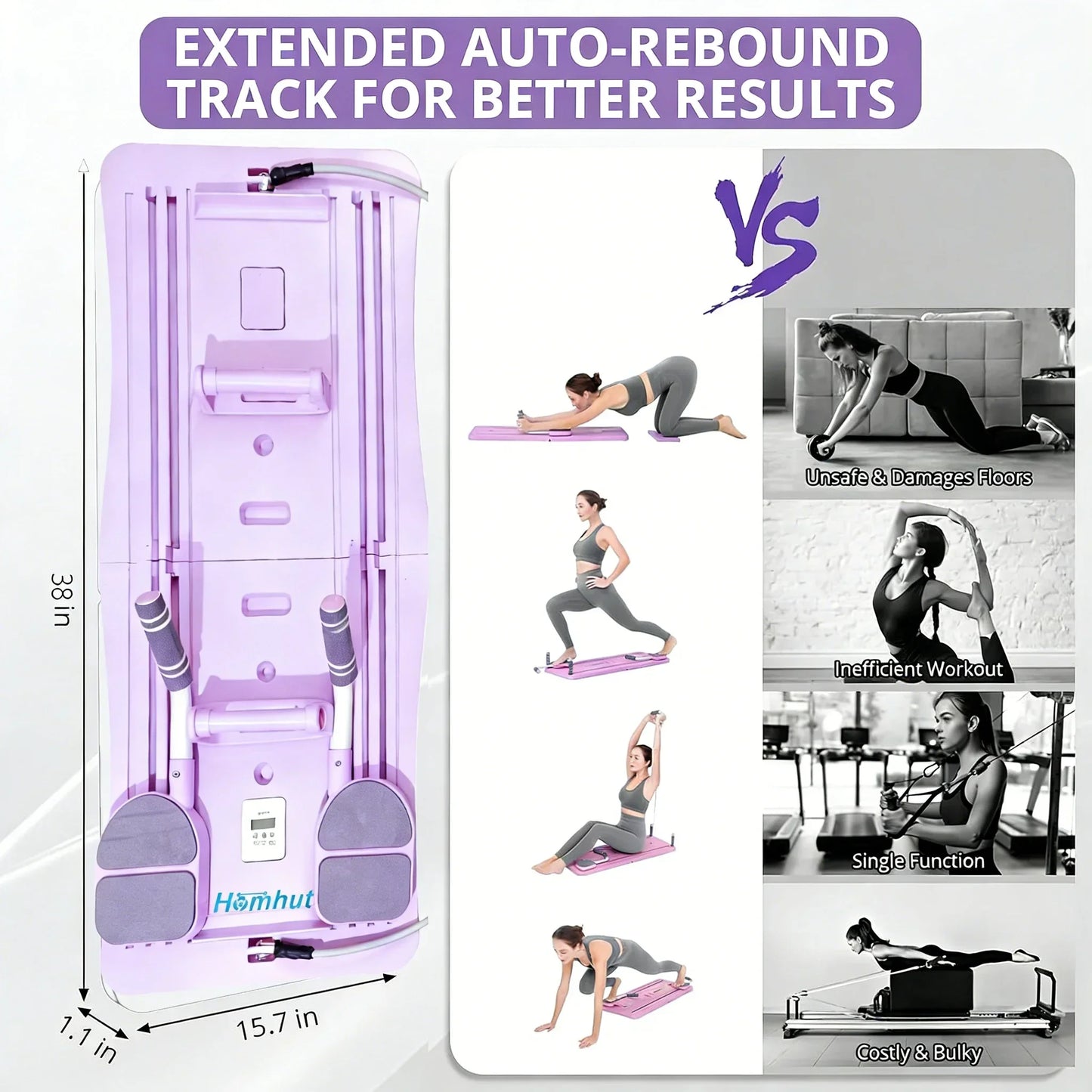 Pilates Sliding Board Foldable Core Trainer With Resistance Bands