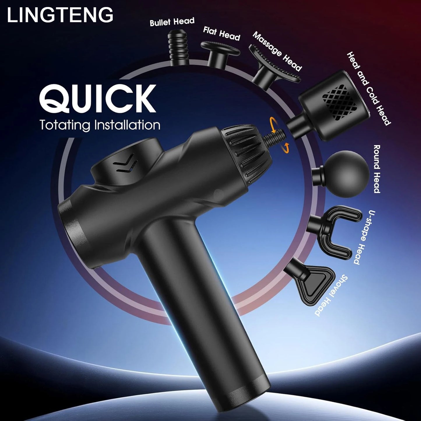 LINGTENG EM9 Massage Gun With Hot Cold Therapy 7 Heads