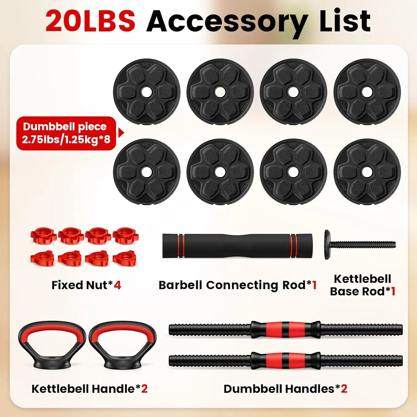 Adjustable Dumbbell Set 20 33 45 70 90 Pounds Versatile