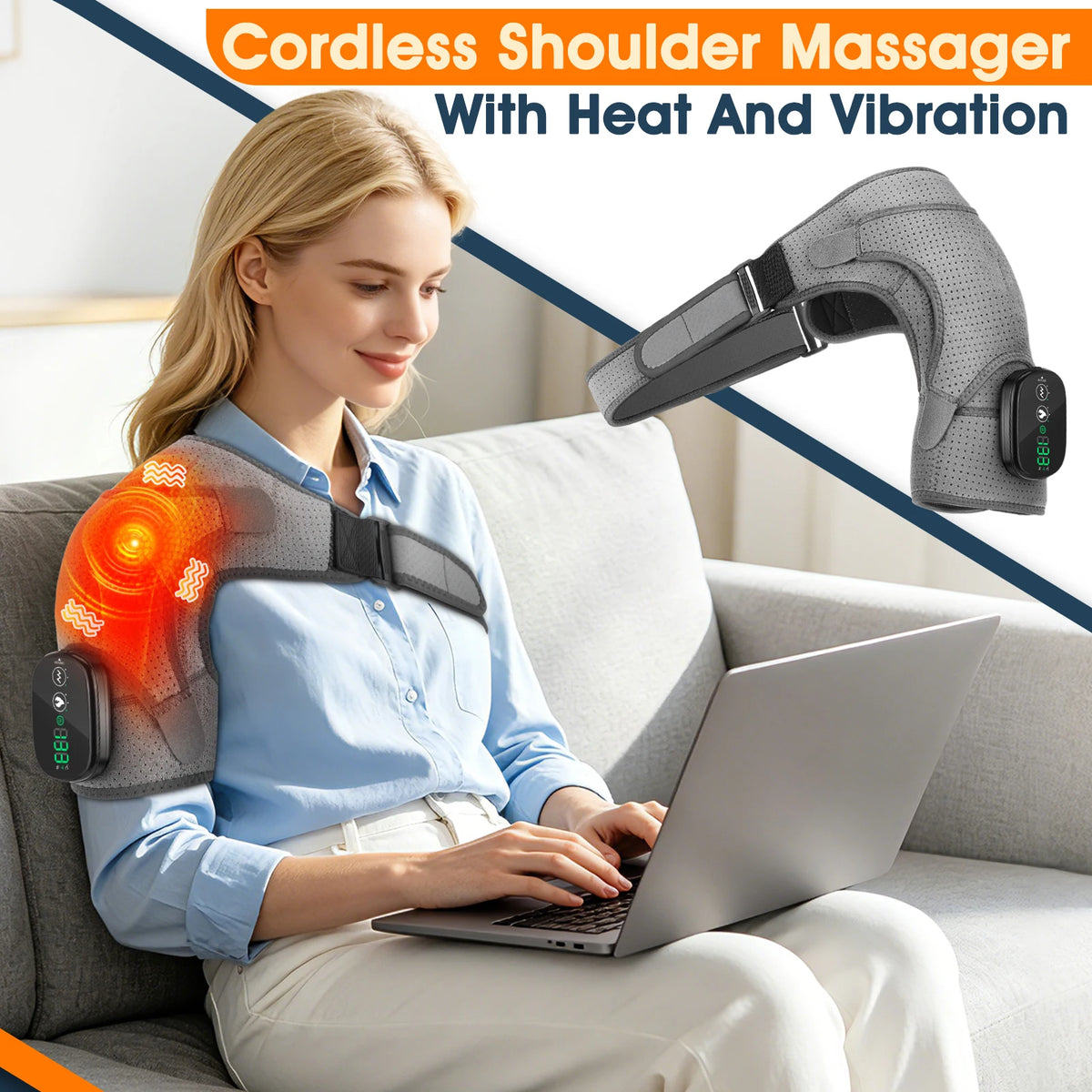Cordless Electric Heating Shouder Massager Brace, 3 Heat & Vibration Thermal Cervical Muscel Relax, Shoulder Warmer Massage Belt