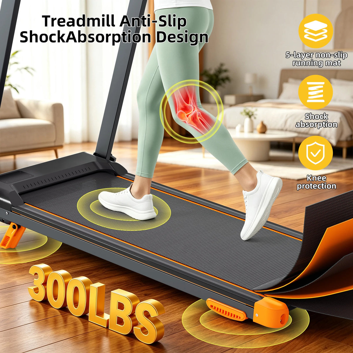 Quiet Foldable Walking Pad Treadmill With Incline And HIIT Programs