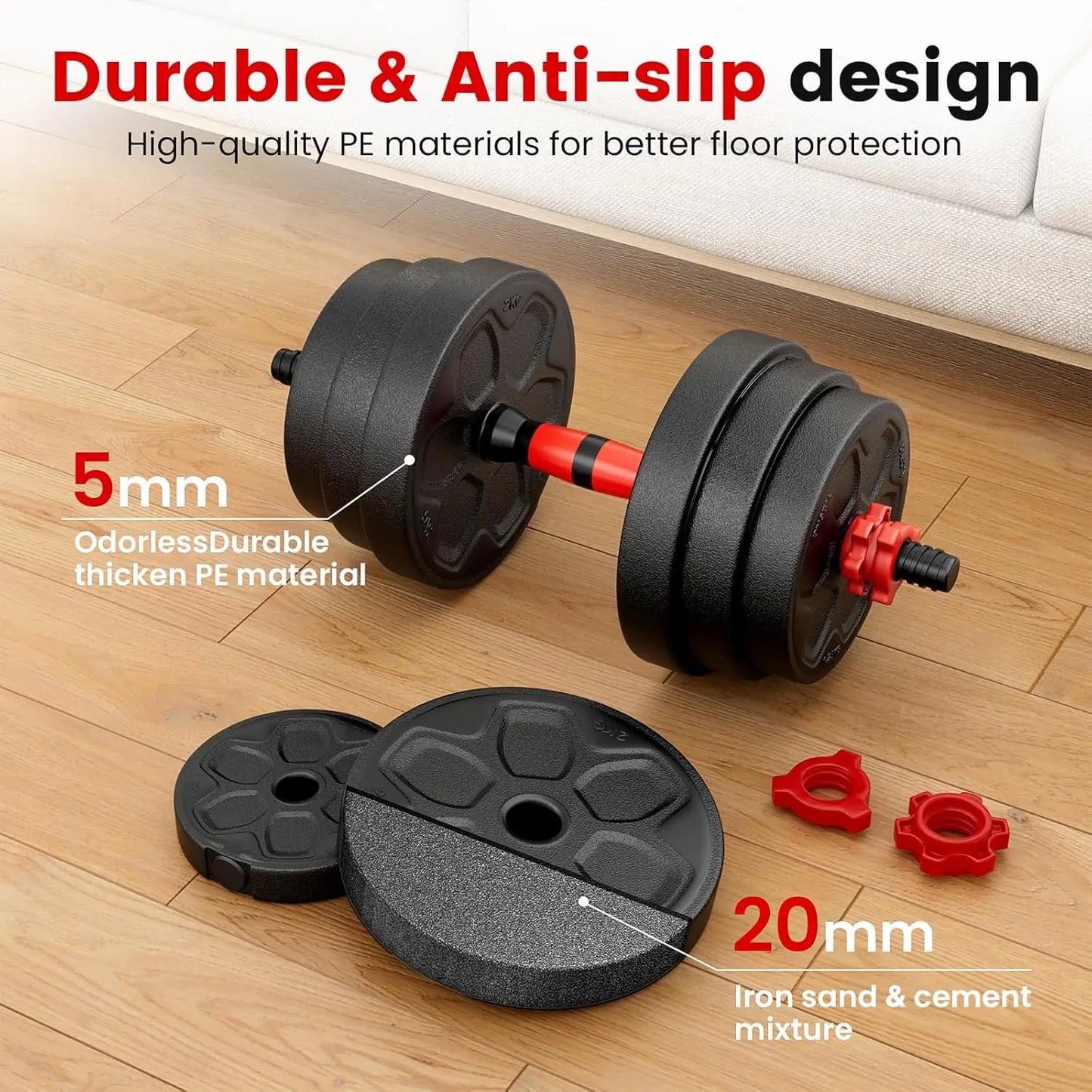 Adjustable Dumbbell Set 20 33 45 70 90 Pounds Versatile