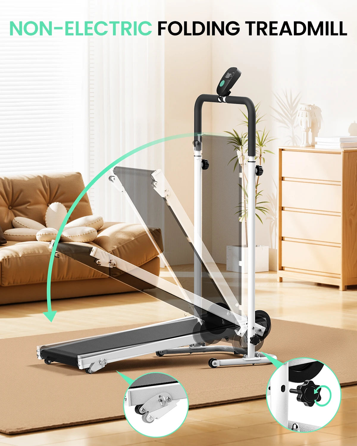 AKLUER Manual Treadmill With Dual Flywheel And LCD Monitor