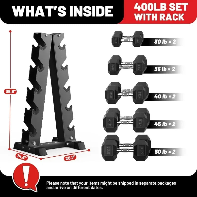 Hex Dumbbell Set With Rack And Rubber Coated Weights
