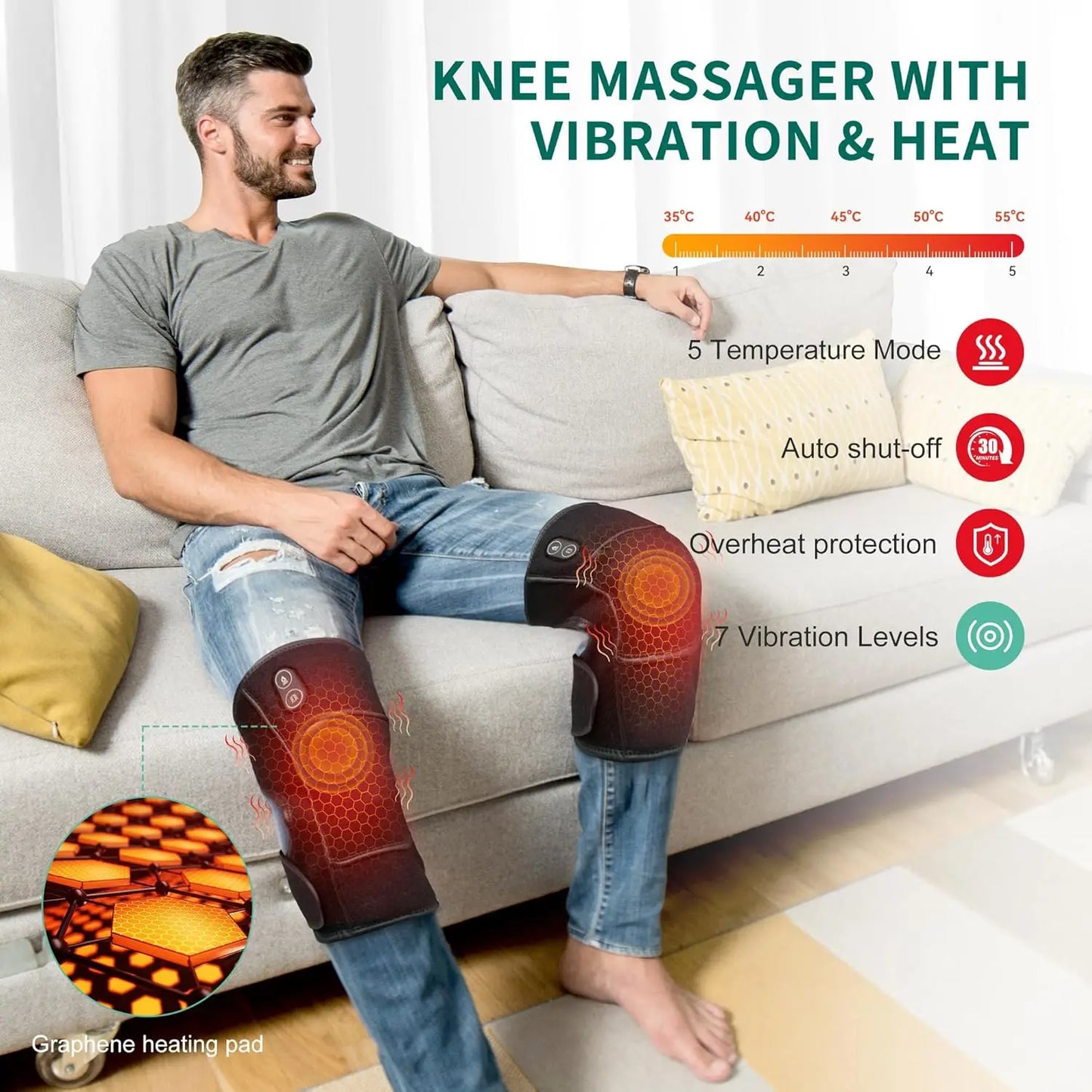 Heated Knee Massager Equipped With IndustrialGrade Thermal Vibration Cordless Heating
