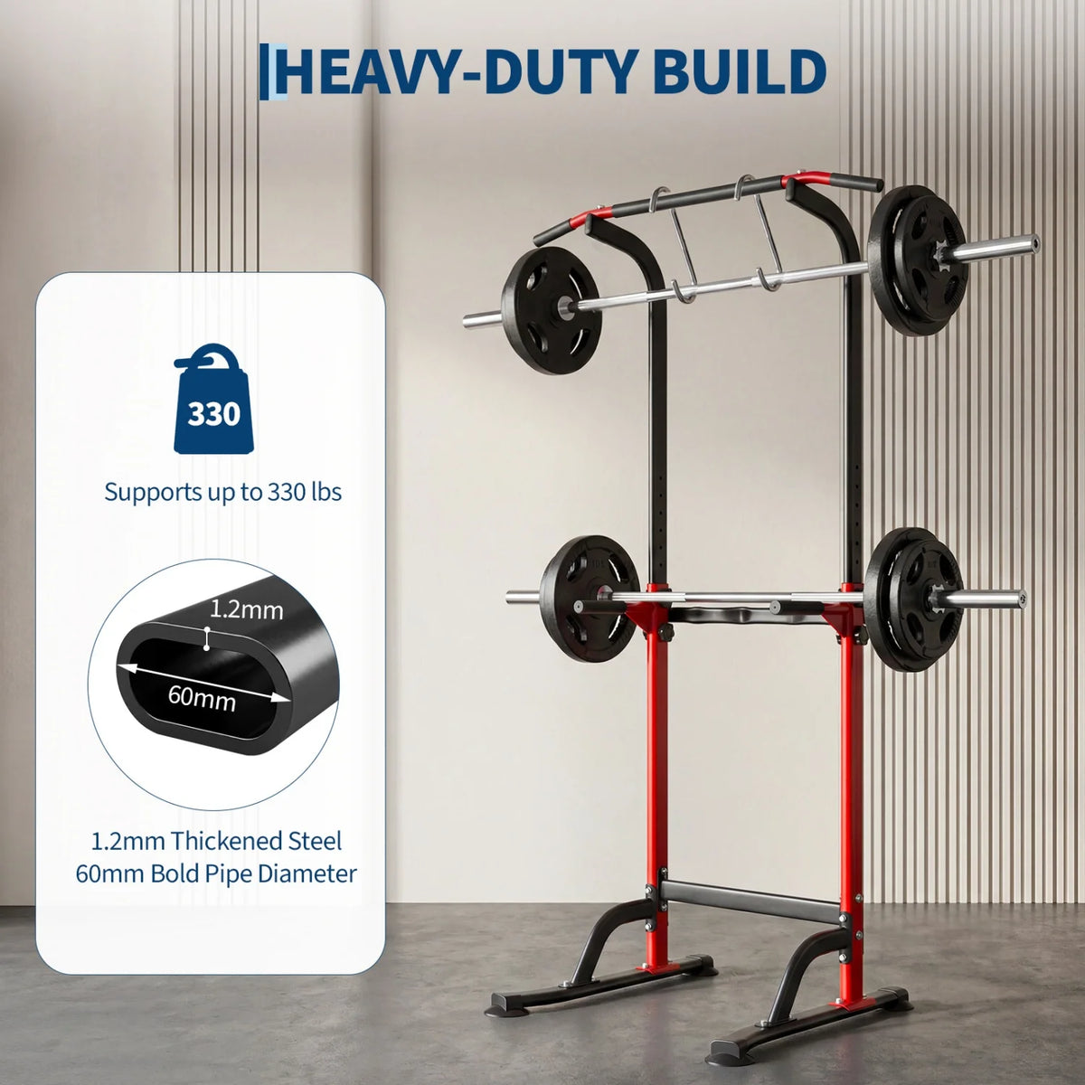 Power Tower Pull Up Dip Station – 10-Level Adjustable Height, 330LBS Capacity, Heavy Duty Steel Frame, Multi-Function Home Gym Strength Training Equipment for Full Body Workout