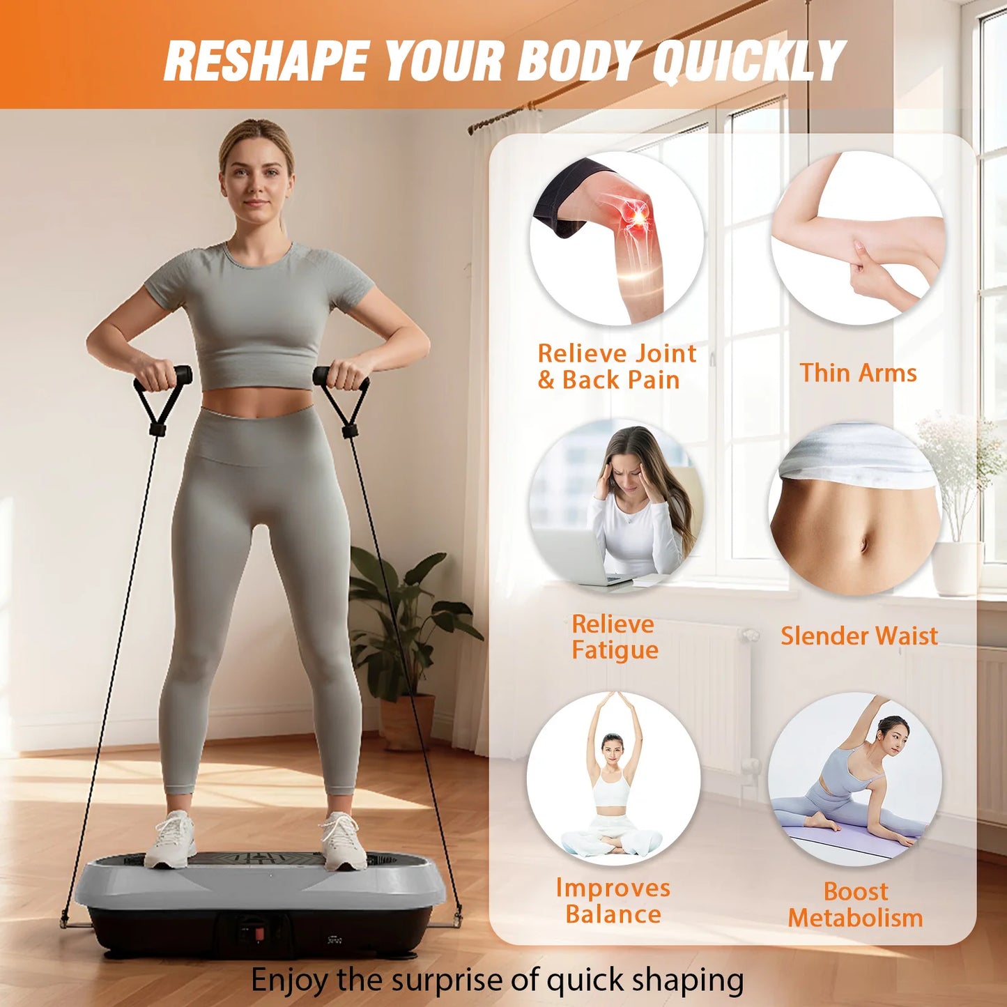Portable Vibration Plate Exercise Machine With Full Body Resistance Bands