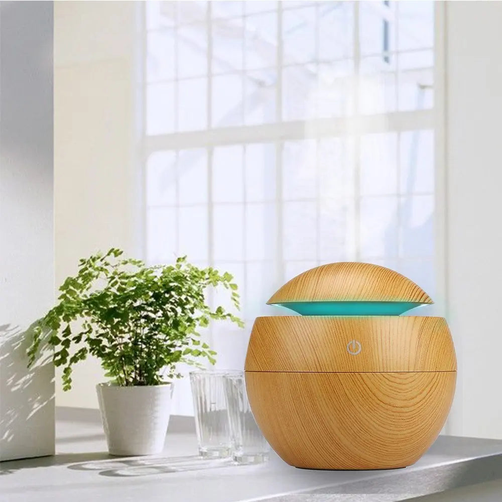 HOMEFISH Mini Wood Grain Spherical Desktop Humidifier Purifier Aromatherapy