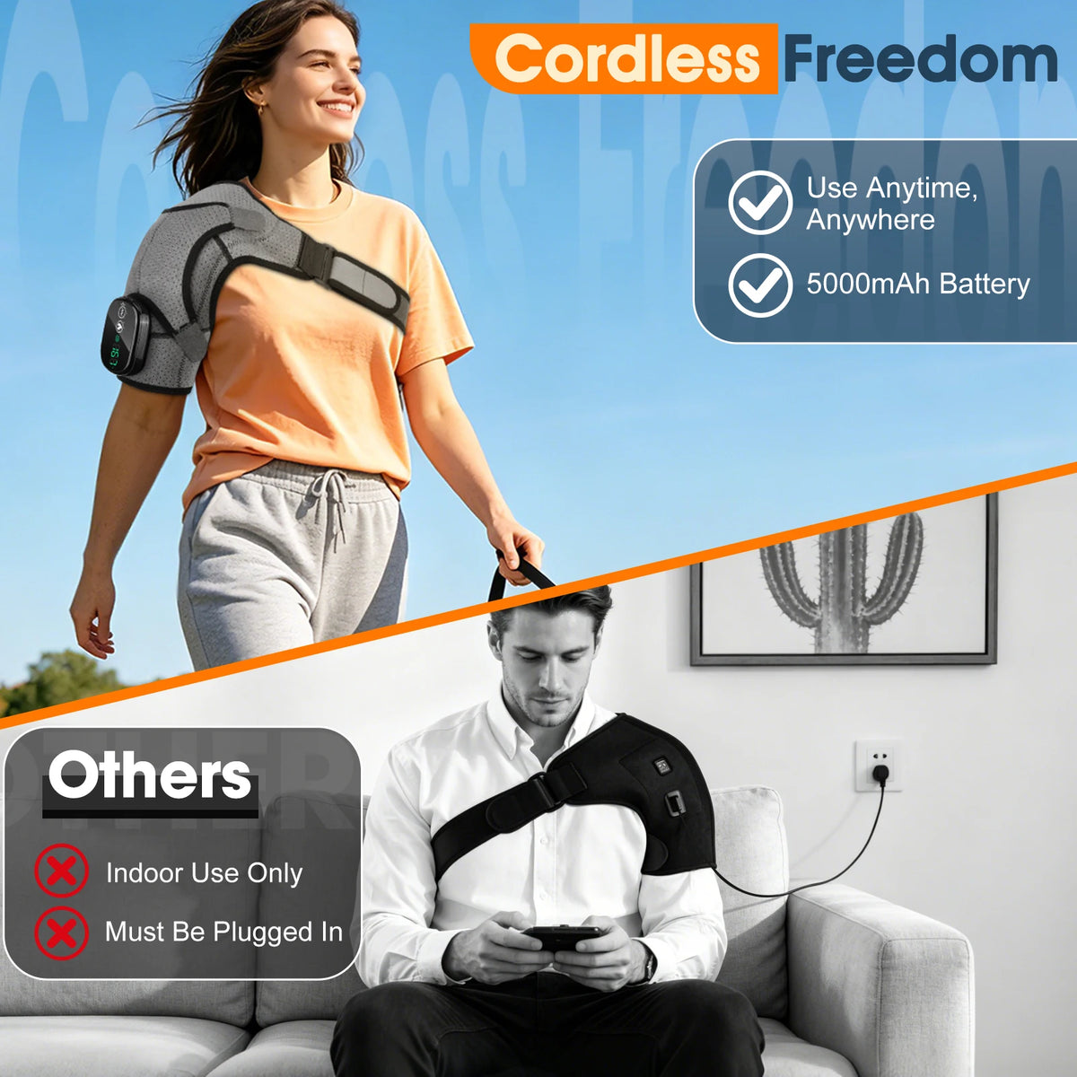 Cordless Electric Heating Shouder Massager Brace, 3 Heat & Vibration Thermal Cervical Muscel Relax, Shoulder Warmer Massage Belt