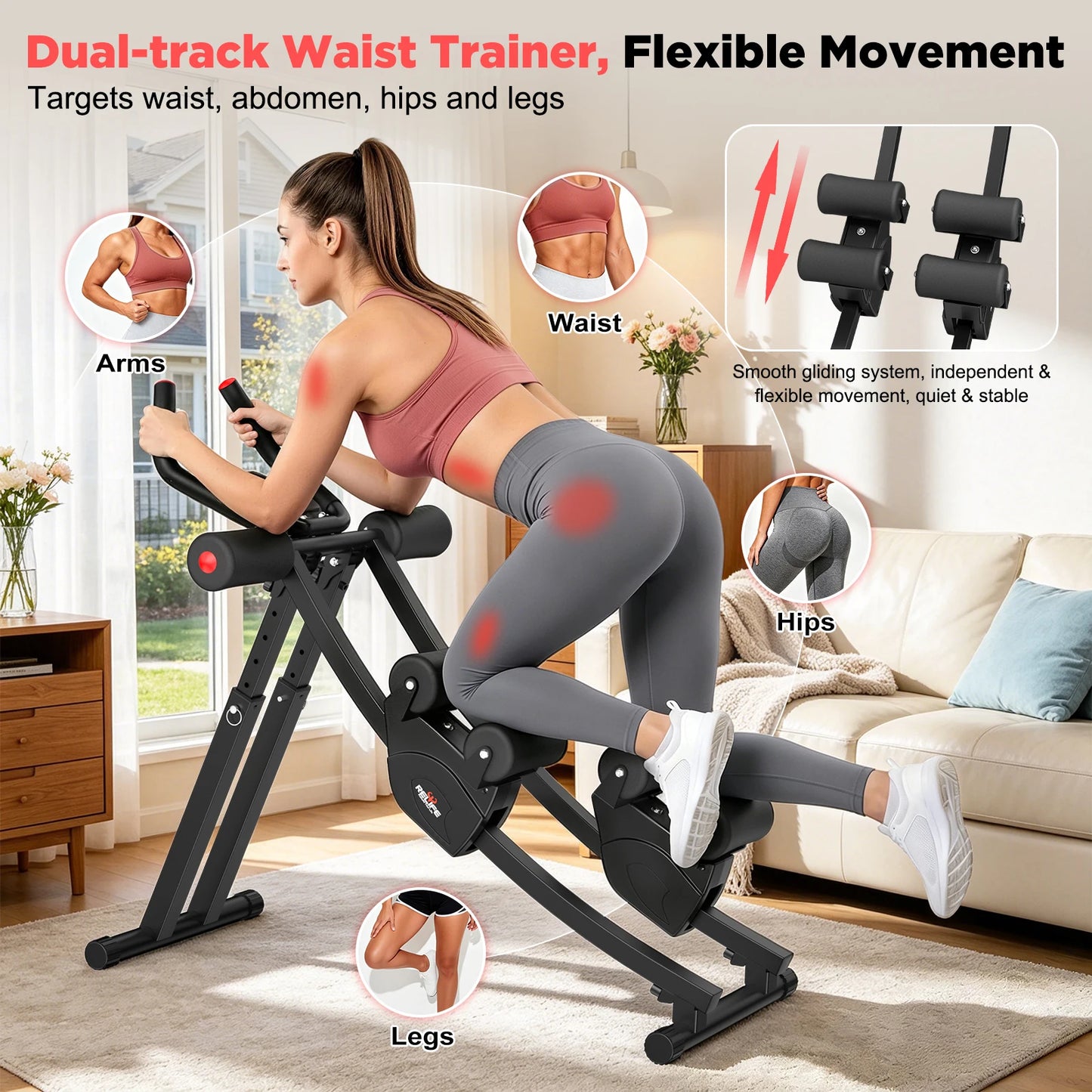Dual Track Ab Machine Core Trainer With Adjustable Resistance LCD