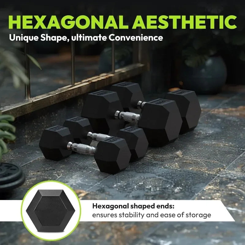 Handbode Rubber Coated Hex Dumbbell Set With A Frame Rack