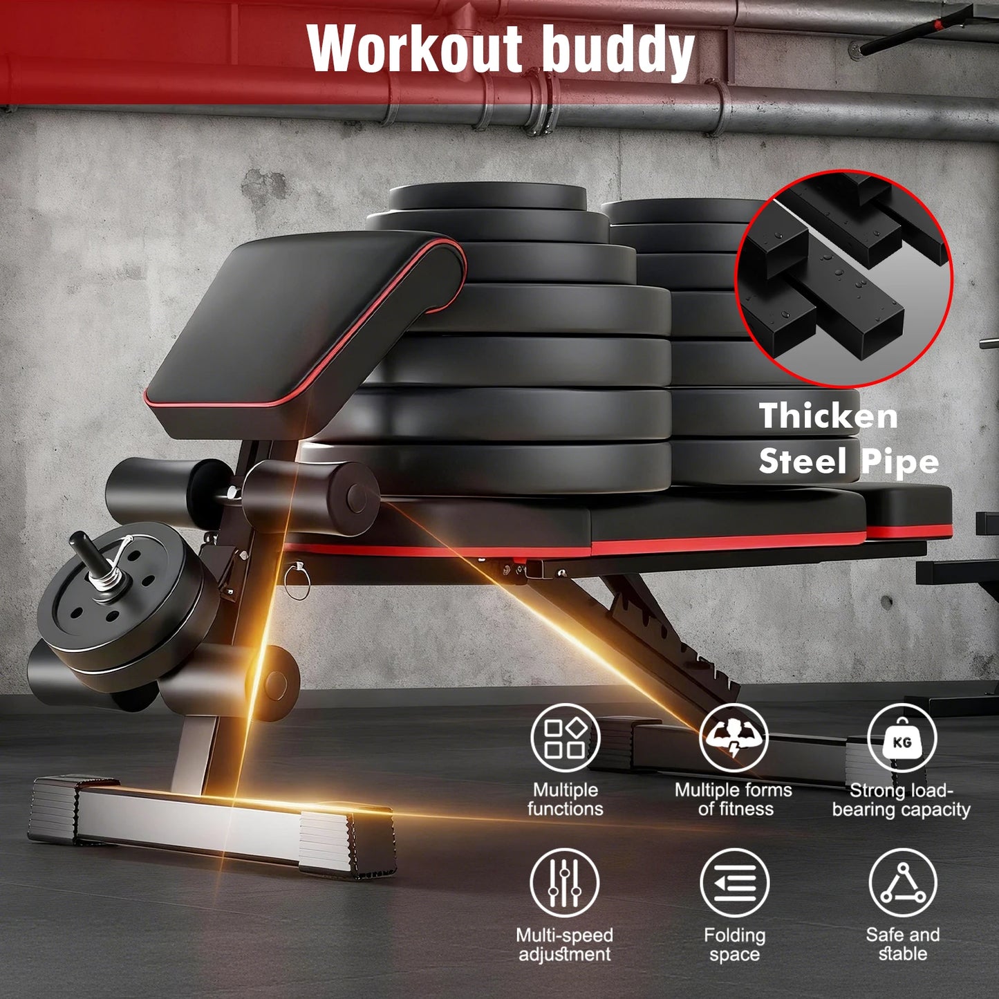 7 Level Foldable Weight Bench With Leg Extension Incline