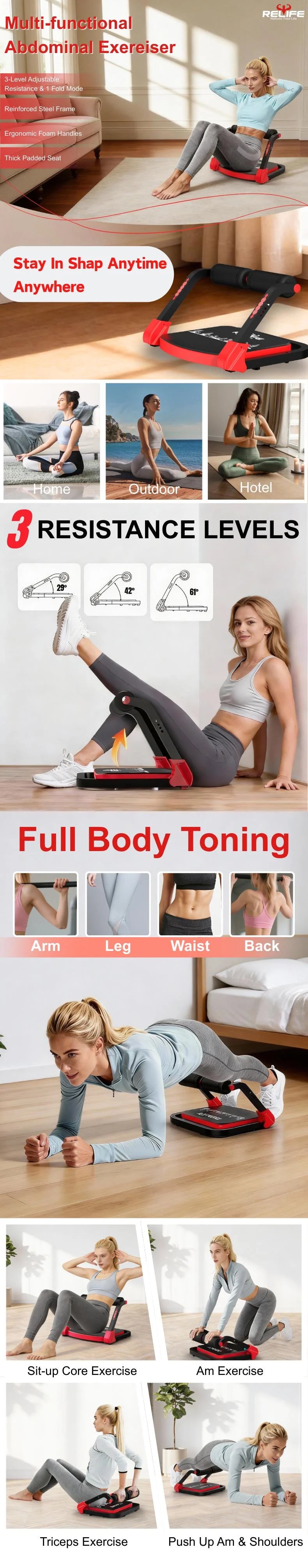 Abdominal Trainer For Home Use Foldable With Three Resistance Levels