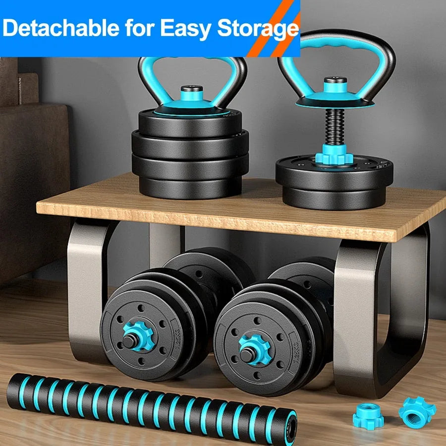 Adjustable Dumbbells Kettlebell Set With Push Up Stand And Barbell