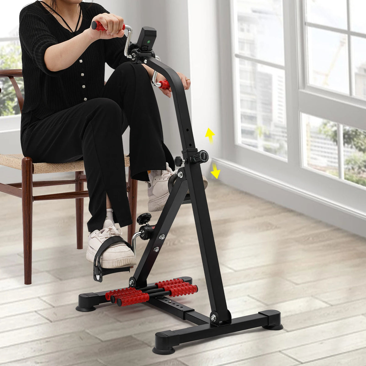 Step Machine, Pedal Exerciser Bike, Fitness Bike, Black Stationary Exercise Cycle with Monitor Pedals, Adjustable Resistance, LCD Display Tracks Time Count Distance Calories, Home Gym Cardio Trainer for Muscle Strengthening a