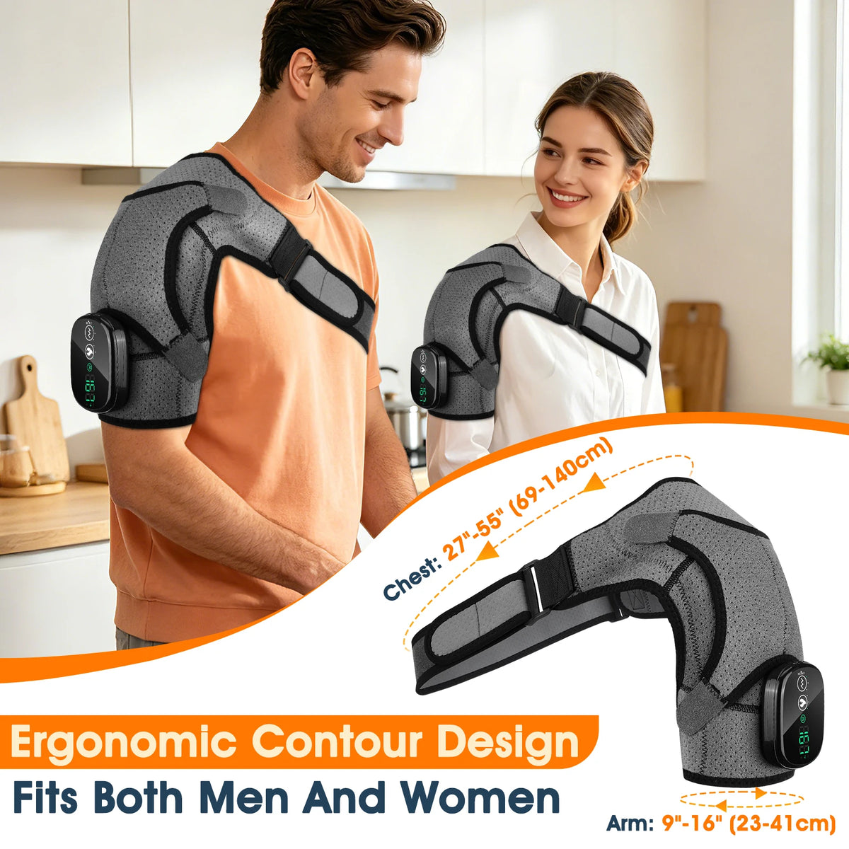 Cordless Electric Heating Shouder Massager Brace, 3 Heat & Vibration Thermal Cervical Muscel Relax, Shoulder Warmer Massage Belt