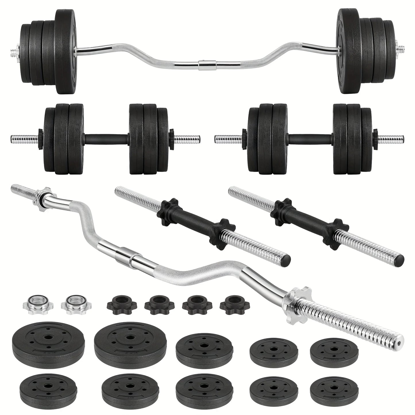 FITVIDS 2In1 Barbell Set With Curl Bar And Weights