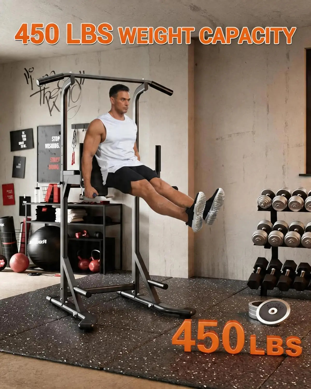 HiMISS Power Tower Pull Up Bar Dip Station Strength Trainer