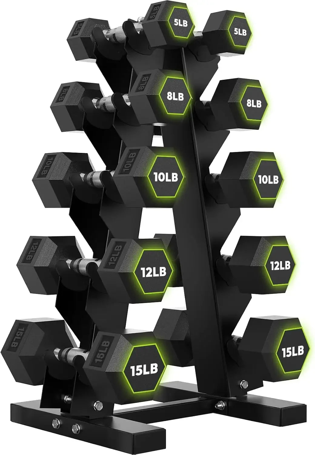 Handbode Rubber Coated Hex Dumbbell Set With A Frame Rack