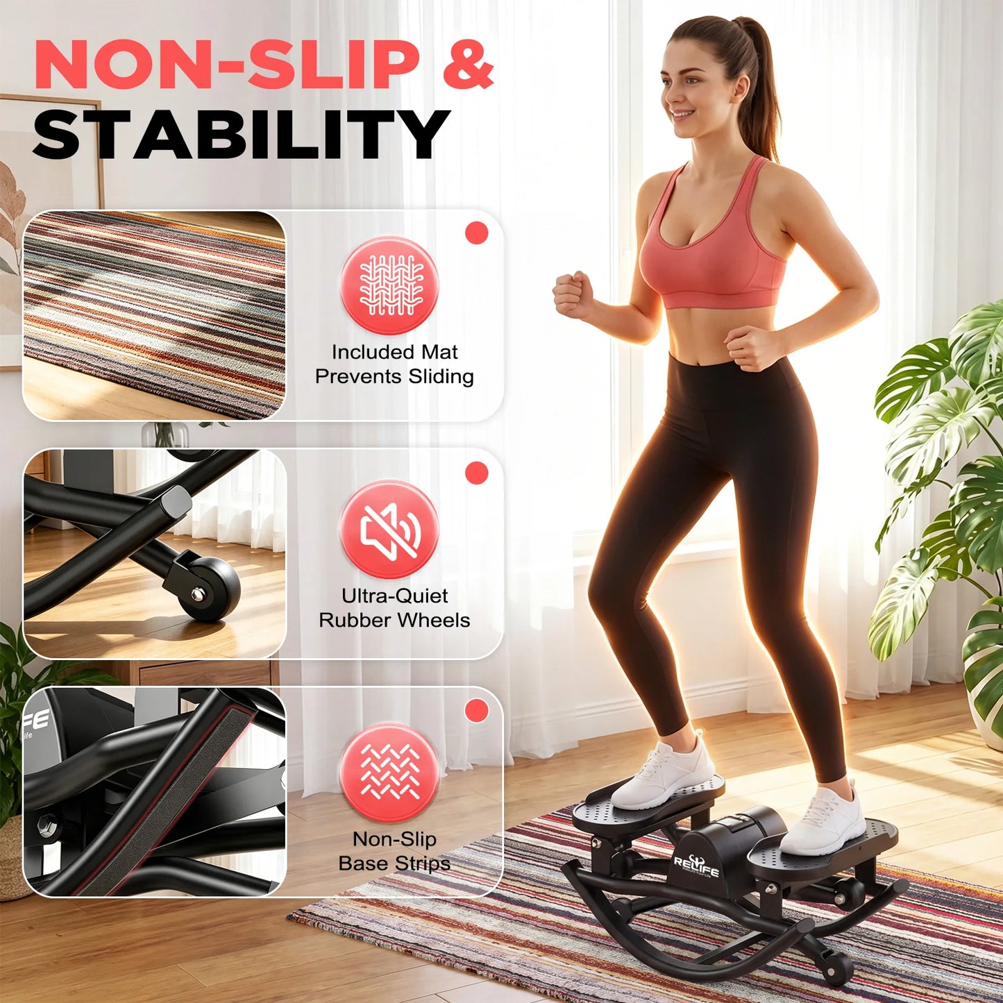 Relife 3D Lateral Rocking Stepper With Resistance Bands