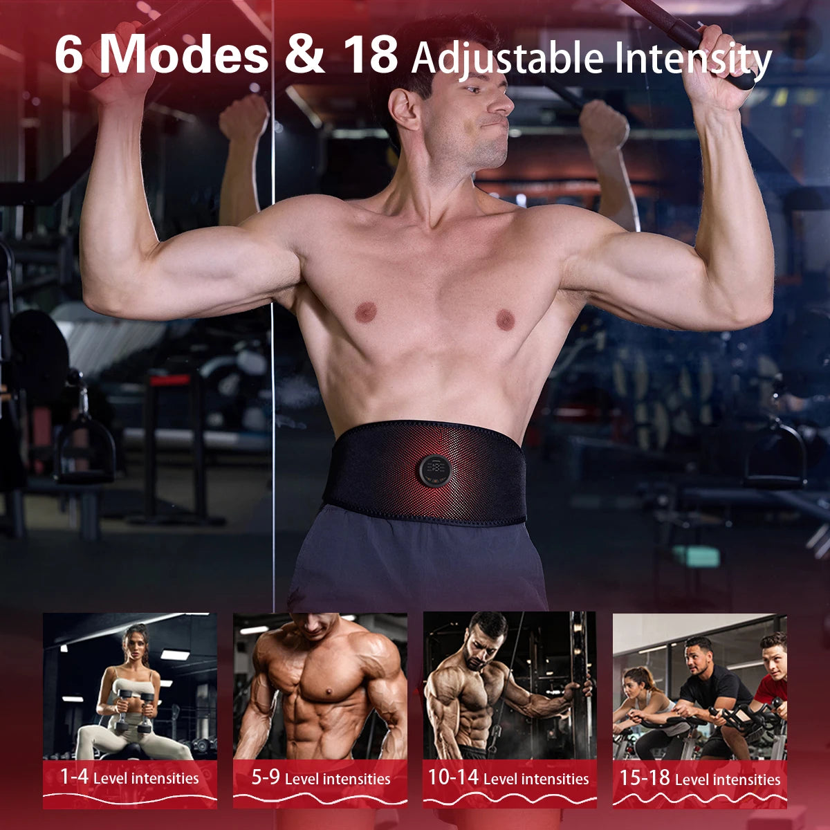 EMS Abdominal Muscle Stimulator Fitness Belt with 6 Modes And 18 Intensities USB Rechargeable EMS Muscle Massager Home Use Abdominal Trainer
