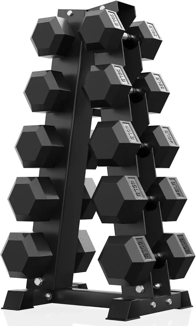 PAPABABE Hex Dumbbell Sets With Rack 60 To 550 Lb Rubber Coated