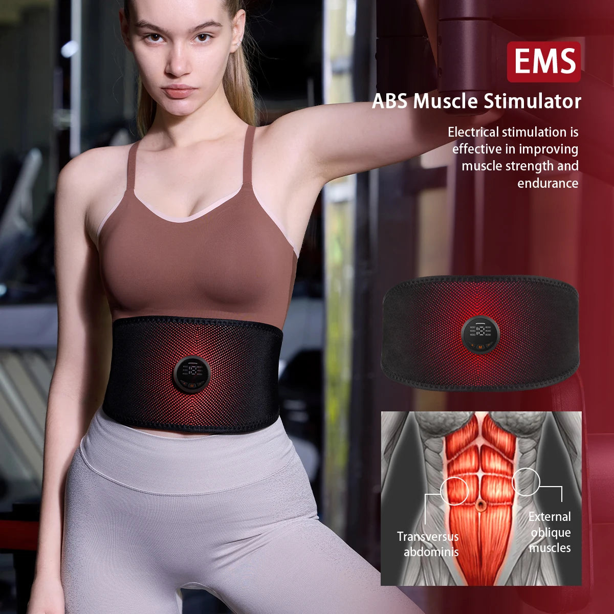 EMS Abdominal Muscle Stimulator Fitness Belt with 6 Modes And 18 Intensities USB Rechargeable EMS Muscle Massager Home Use Abdominal Trainer