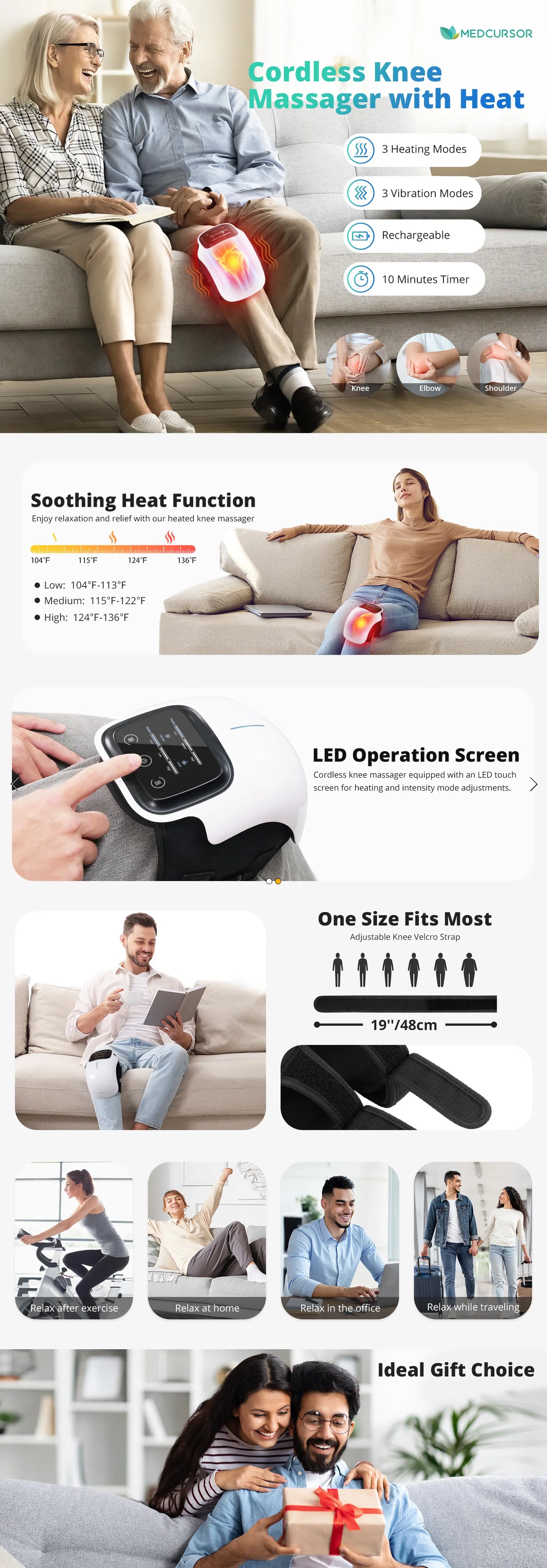Medcursor Electric Heating Knee Pad Wireless Massager With Vibration