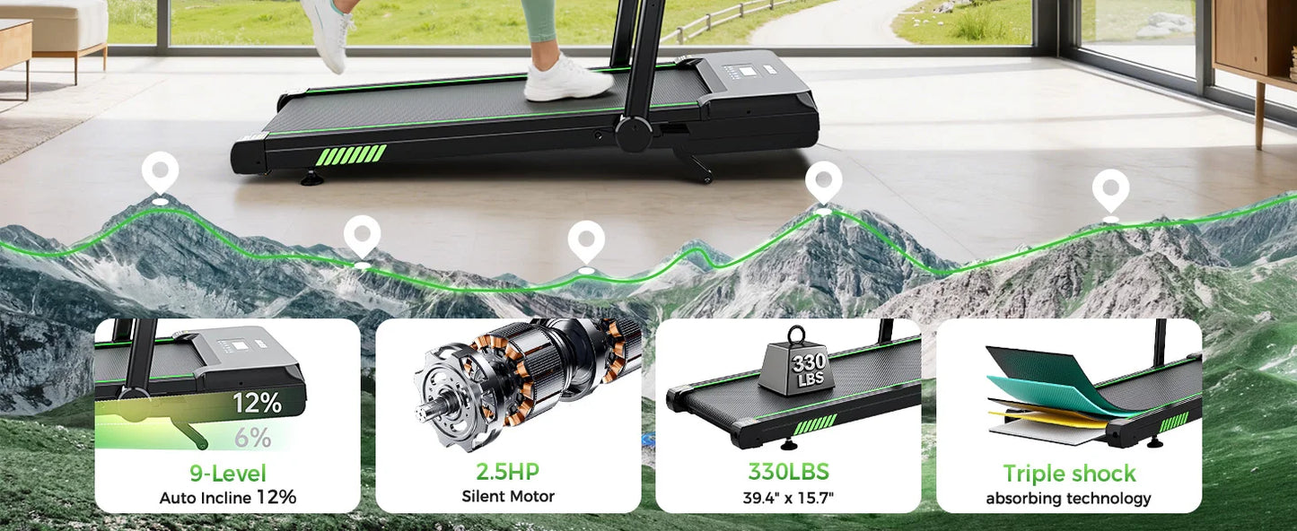 AKLUER Under Desk Walking Pad 12 Percent Auto Incline Treadmill Bluetooth App