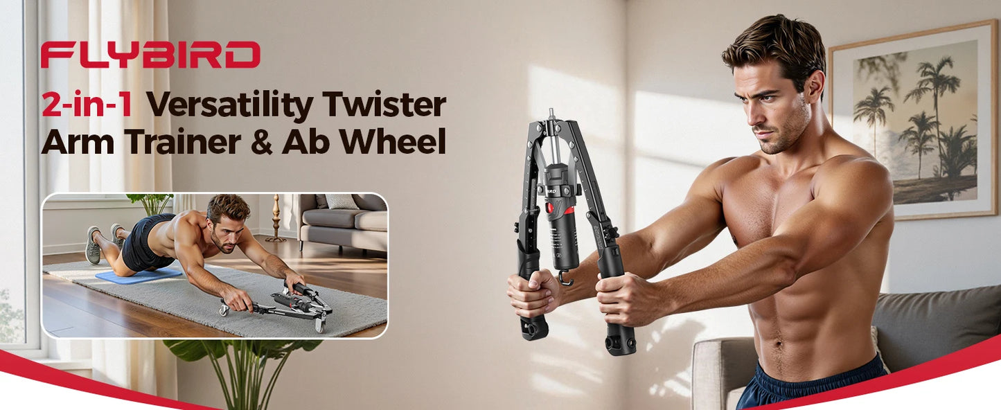FED Fitness Hydraulic Arm Exerciser And Ab Roller Trainer Workout