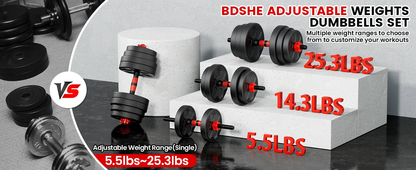 Adjustable Dumbbell Set 20 33 45 70 90 Pounds Connector