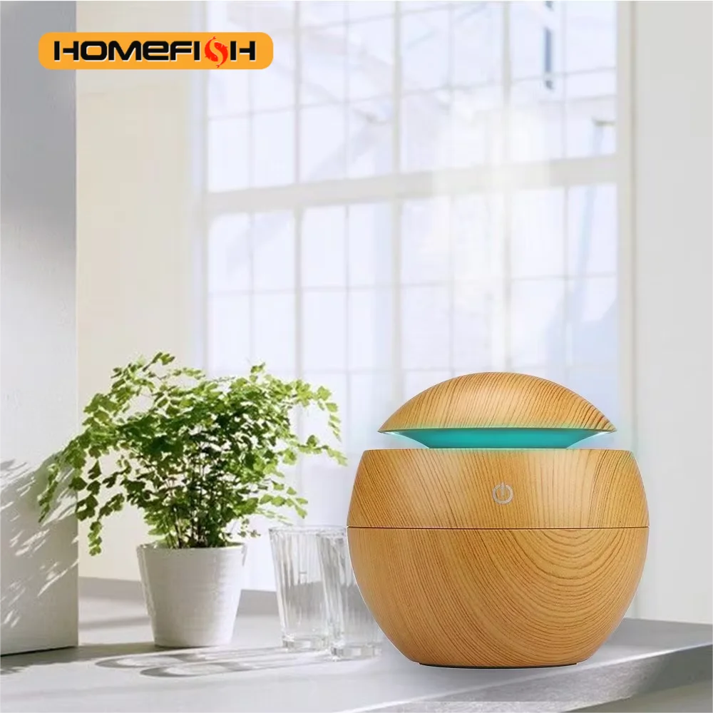 HOMEFISH Mini Wood Grain Spherical Desktop Humidifier Purifier Aromatherapy