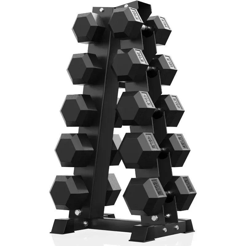Hex Dumbbell Set With Rack And Rubber Coated Weights