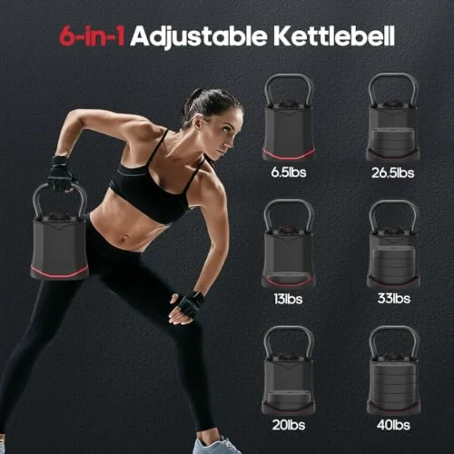 Kettlebell Set 6.5Lb To 40Lb Adjustable SpaceSaving 6 In 1
