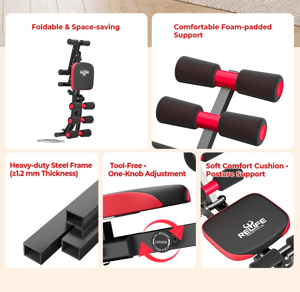 6 In 1 Adjustable Ab Workout Bench Foldable Home Gym