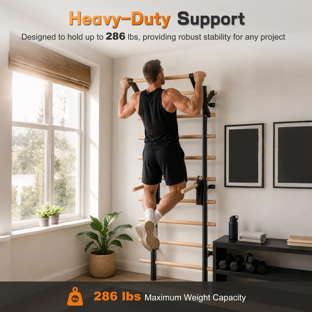 Wall Mounted Swedish Ladder Stall Bar With Adjustable Training Attachments