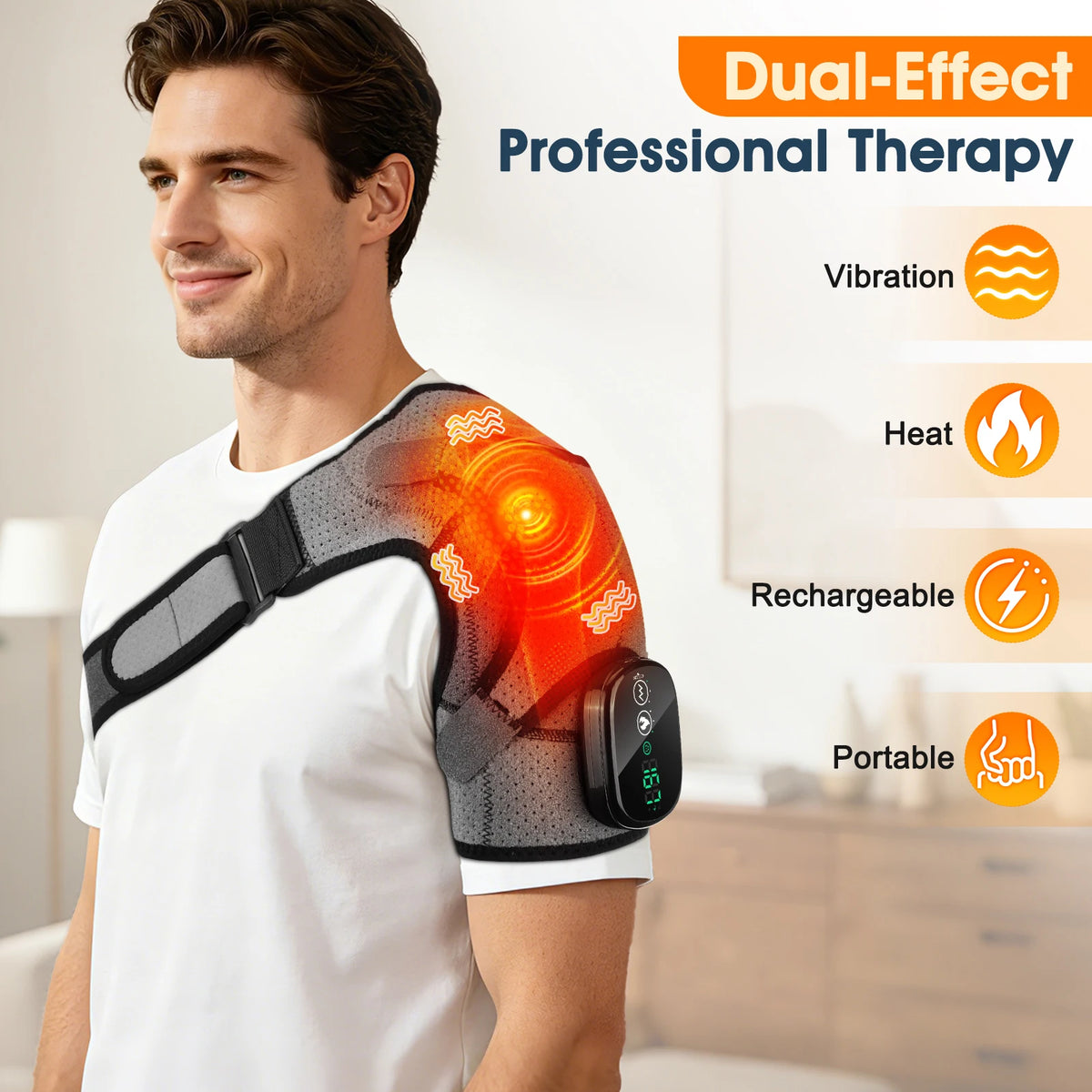 Cordless Electric Heating Shouder Massager Brace, 3 Heat & Vibration Thermal Cervical Muscel Relax, Shoulder Warmer Massage Belt