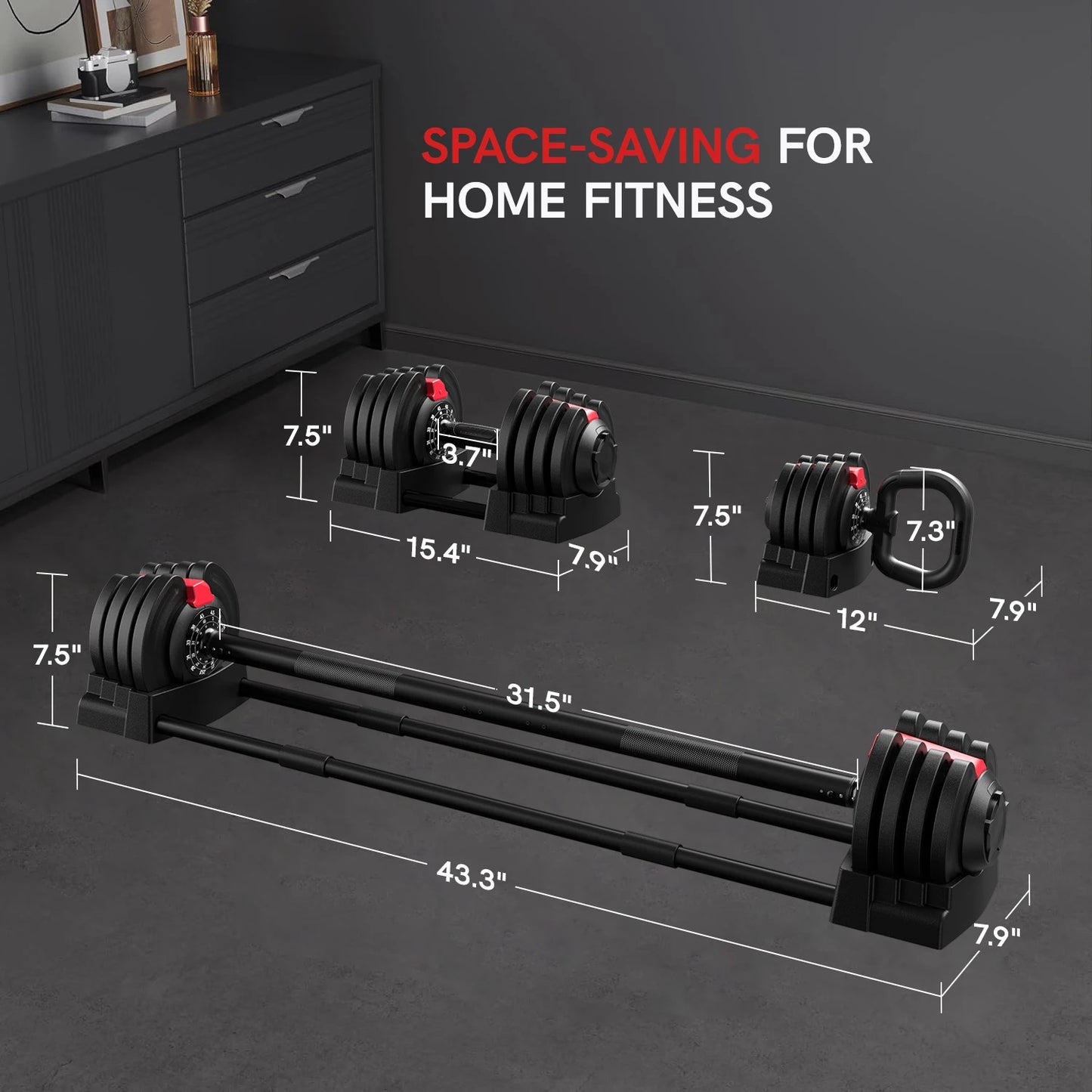 Airhot KERDOM Adjustable Dumbbell 2 To 43 Lbs 3In1