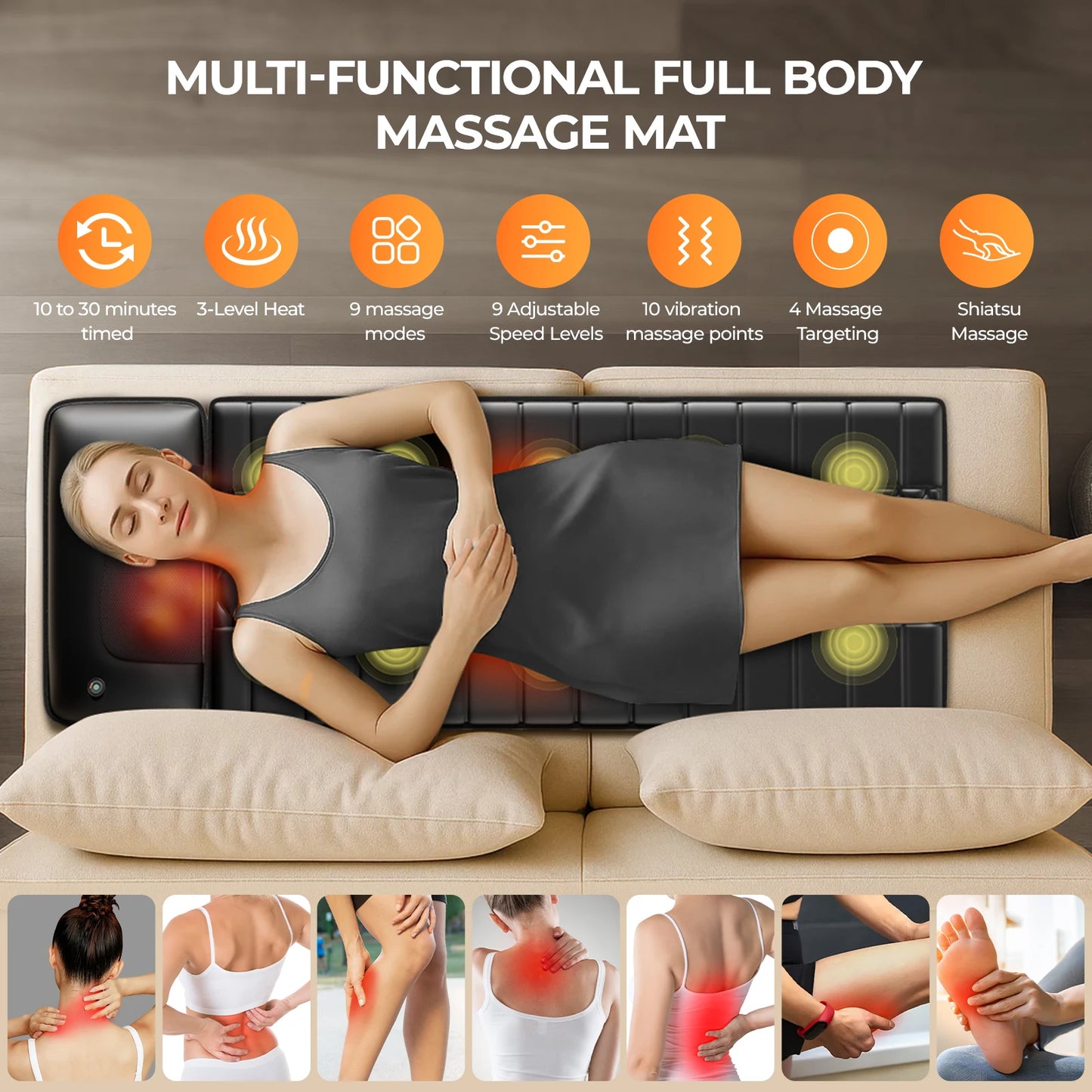 HIMOUTA Shiatsu Full Body Massage Mat With Heat Detachable Pad