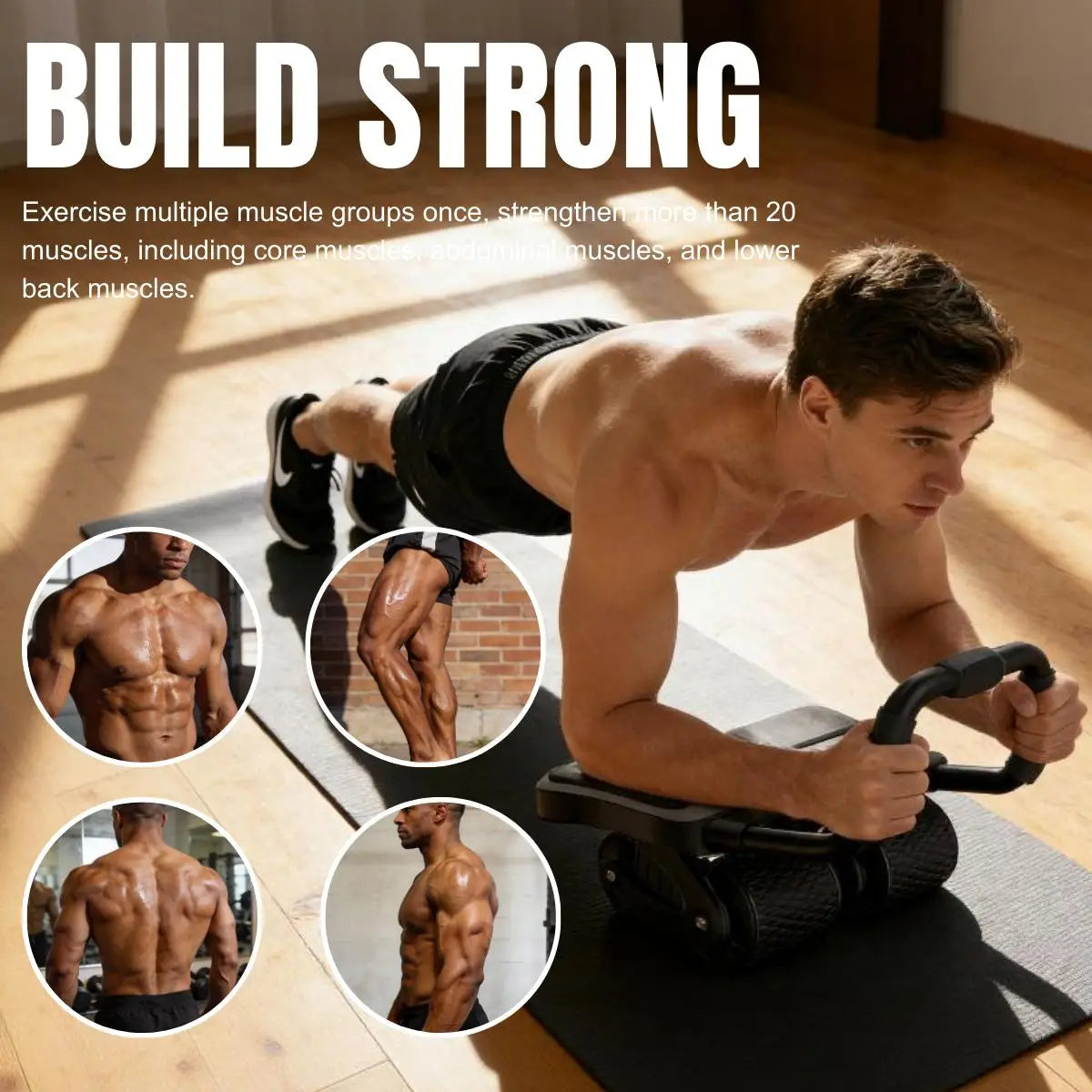 Ab Wheel Roller With Elbow Support And Knee Mat Four-Wheel